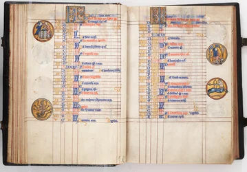 Lewis Psalter, Eröffnung zeigt Kalenderseiten für Oktober und November, ca. 1225-50